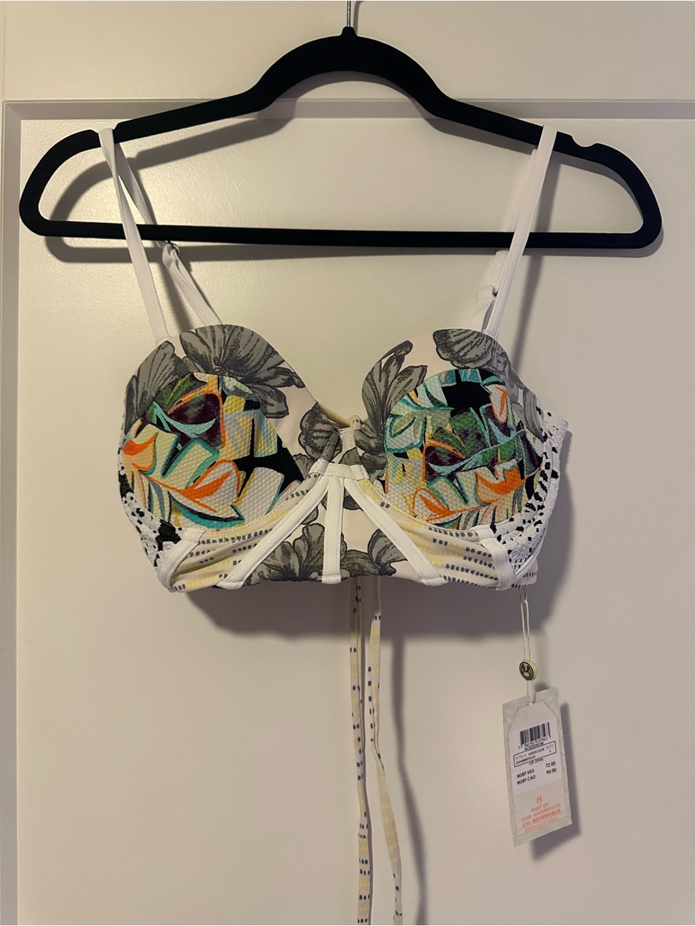 Maaji White Floral-Print Underwire Bikini Top with Multicolor Accents